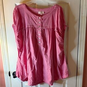(SALE) ODDY Pink Button-Front Tunic Top, 1x